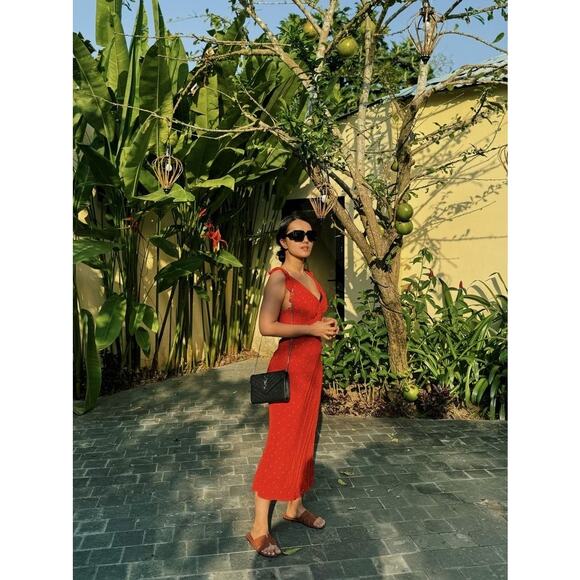 JASON WU COLLECTIVE Red Polka Dot Flutter Sleeve V-Neck Midi Dress Size 2 - Picture 14 of 15